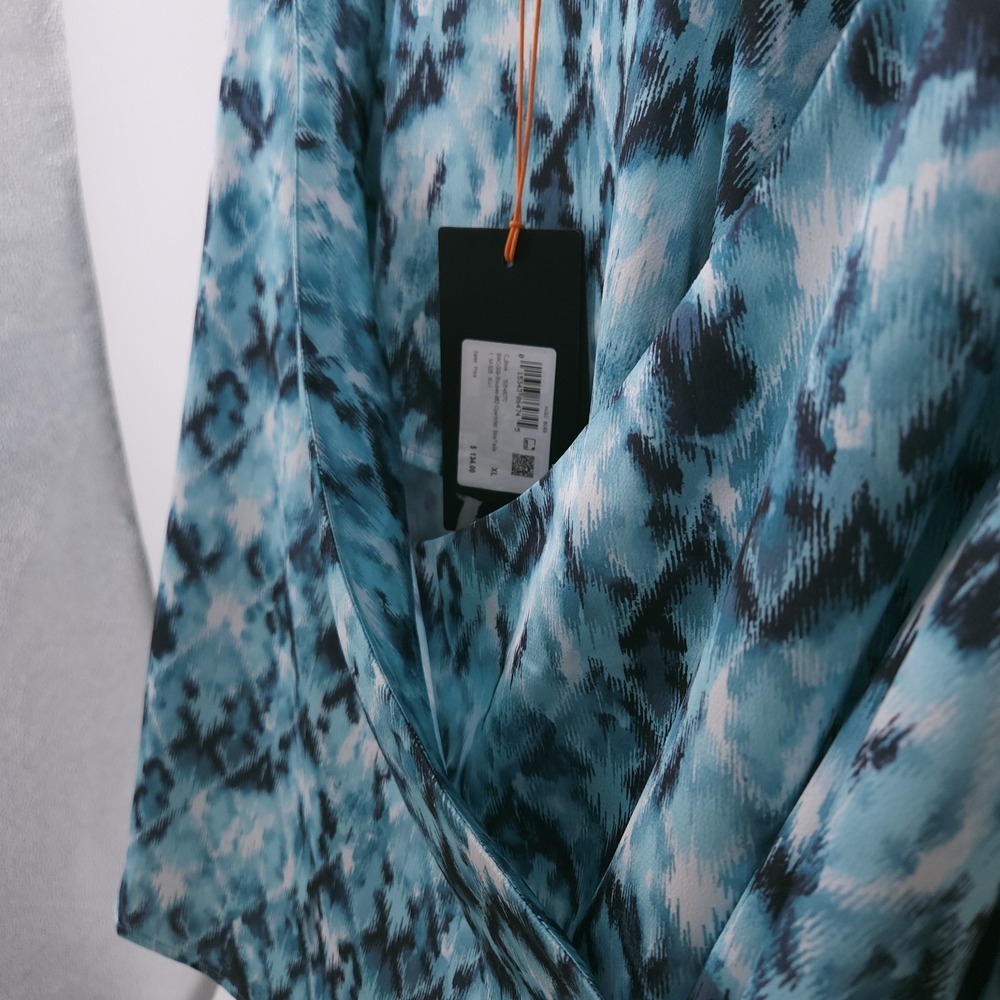 Boss Orange Bivie Surplice Neck Printed Hammered Satin Blouse Top Blue Womens XS - Picture 9 of 10